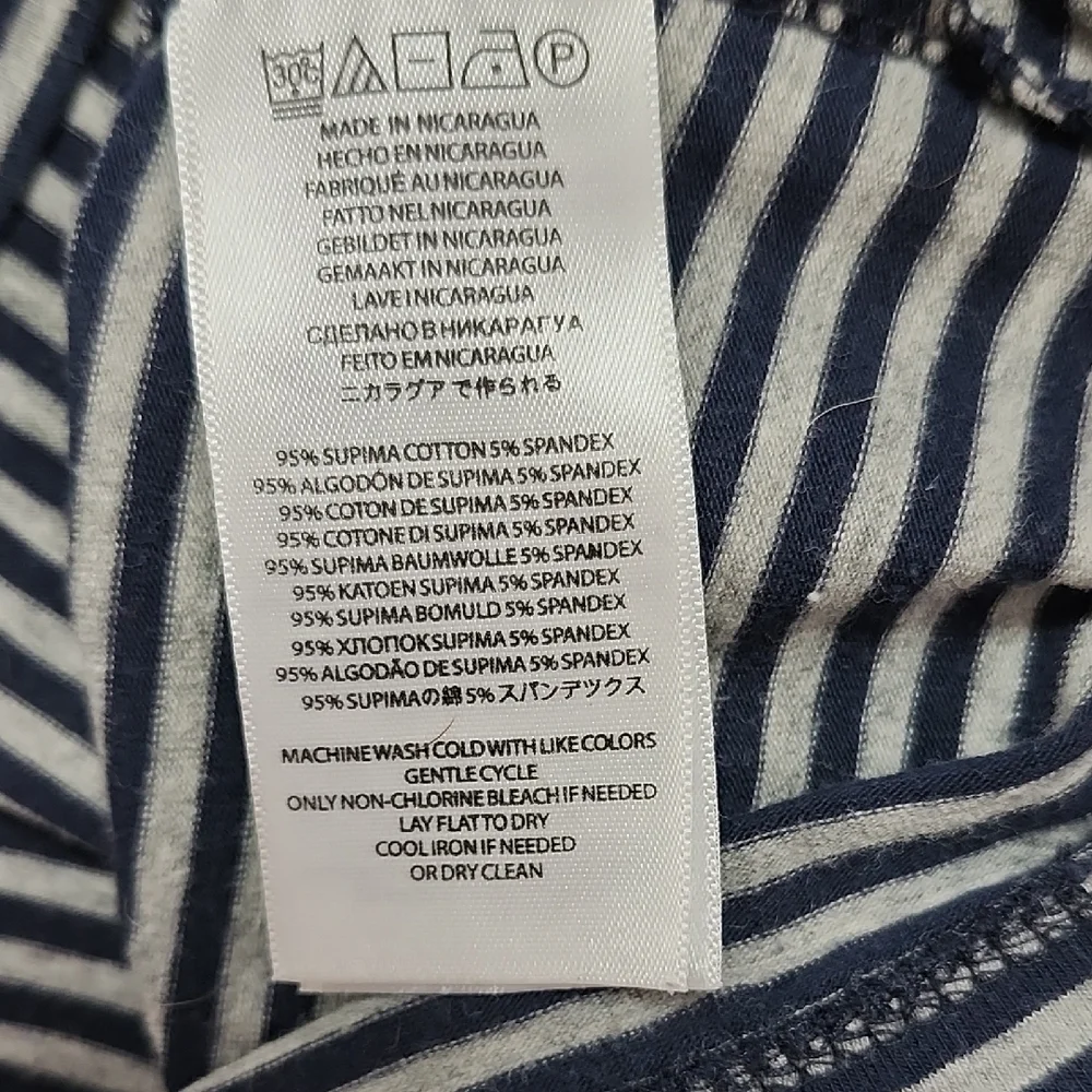 Michael Kors Navy and White Striped Stretch Cotton Knit Top Logo Ring Detail S